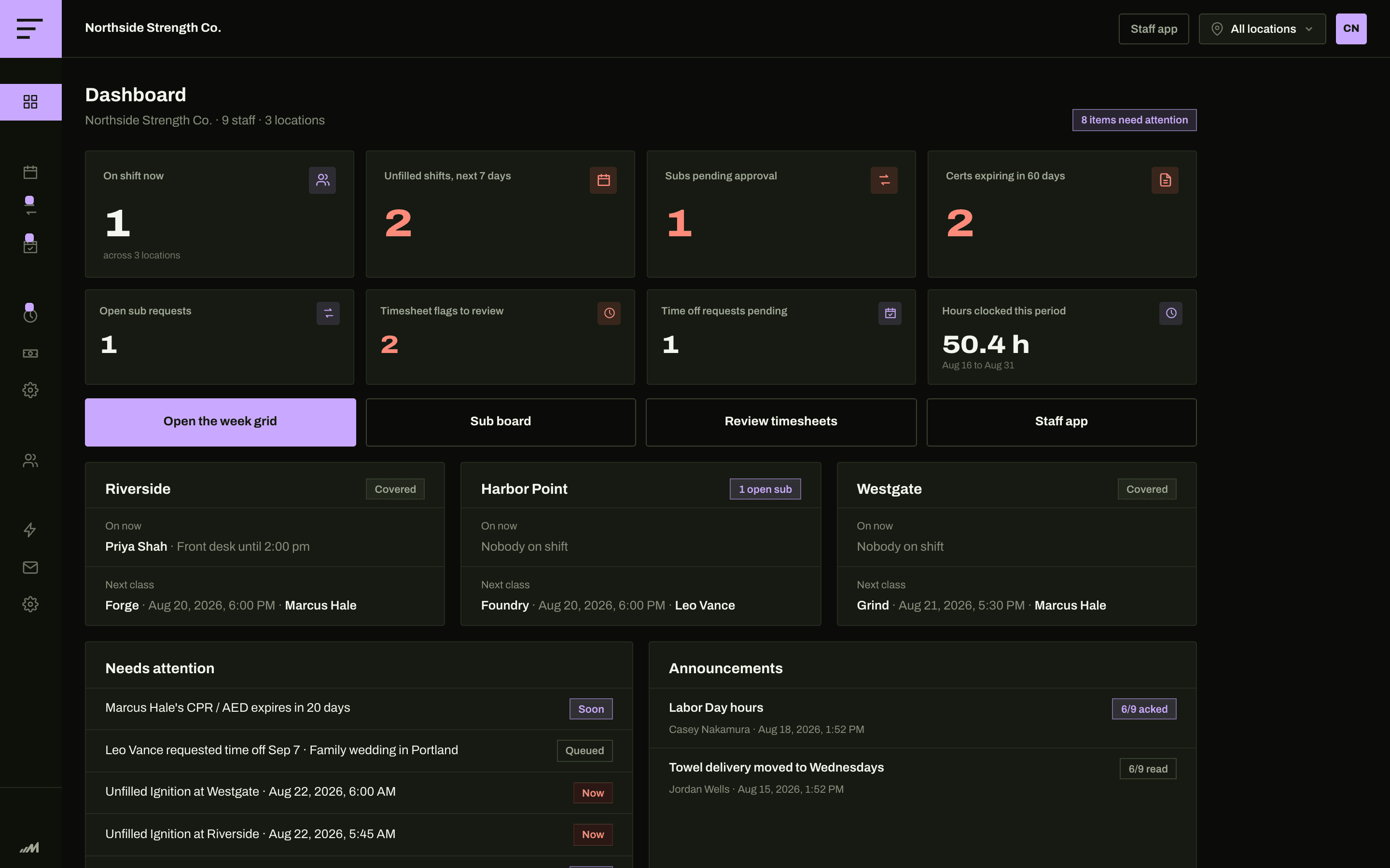 CREW admin, demo environment
